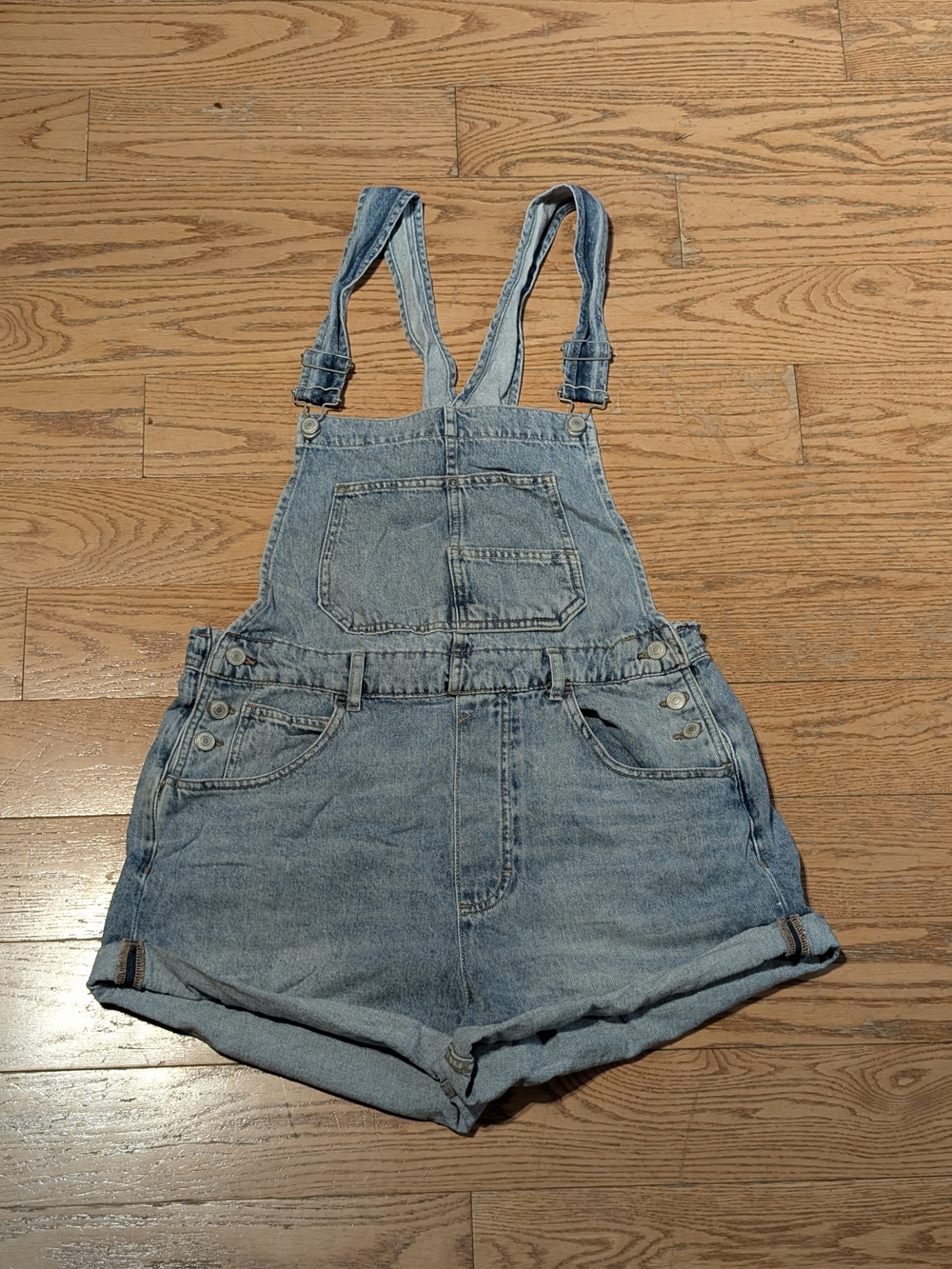 We The Free Light Blue Denim Short Overalls